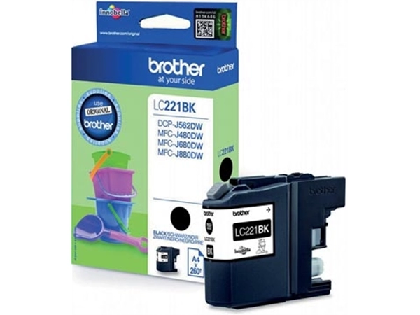 Een Brother inktcartridge, 260 pagina's, OEM LC-221BKBP, zwart koop je bij Muys Kantoor & Kado