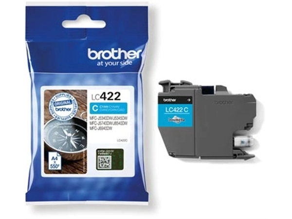 Een Brother inktcartridge, 550 pagina's, OEM LC-422C, cyaan koop je bij Muys Kantoor & Kado