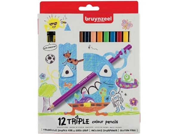 Een Bruynzeel Kids kleurpotloden Triple, blister van 12 geassorteerde kleuren koop je bij Muys Kantoor & Kado