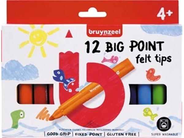 Een Bruynzeel Kids viltstiften Big Point, set van 12 stuks, assorti koop je bij Muys Kantoor & Kado