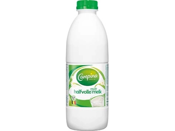 Een Campina halfvolle melk, 1 liter, pak van 6 stuks koop je bij Muys Kantoor & Kado