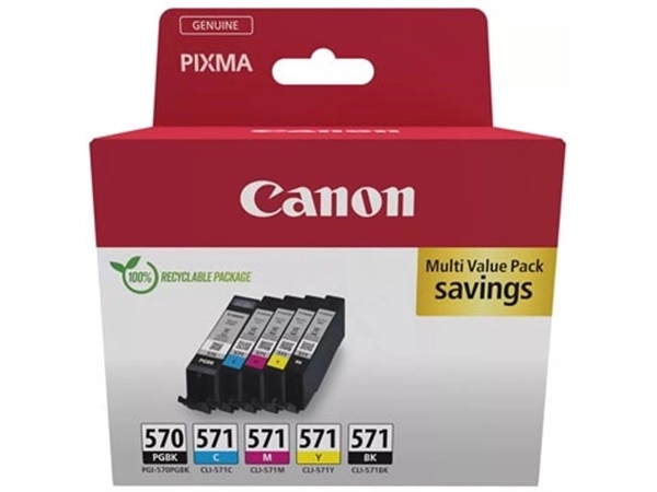 Een Canon inktcartridge 1 x PGI-570 + 1 x CLI-571, 182 - 398 foto's, OEM 0372C006, 5 kleuren koop je bij Muys Kantoor & Kado