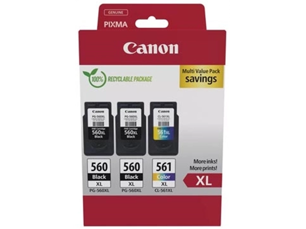 Een Canon inktcartridge 2 x PG-560XL + 1 x CL-561XL, 300 - 400 pagina's, OEM 3712C009, 4 kleuren koop je bij Muys Kantoor & Kado