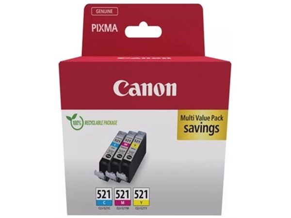 Een Canon inktcartridge CLI-521, 446 pagina's, OEM 2934B016, 3 kleuren koop je bij Muys Kantoor & Kado