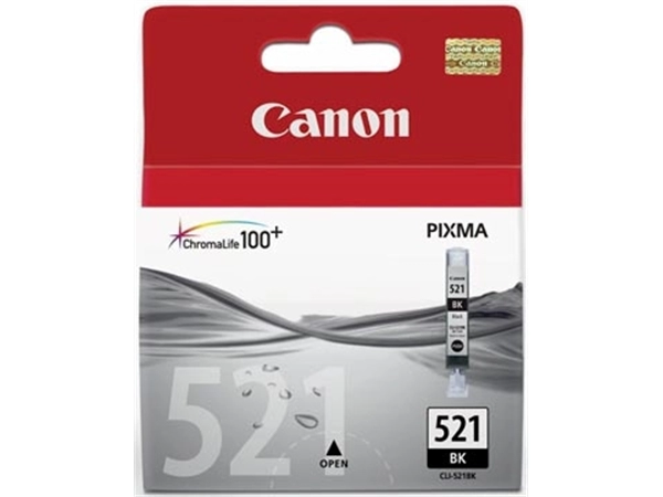 Een Canon inktcartridge CLI-521BK, 1.250 pagina's, OEM 2933B001, foto zwart koop je bij Muys Kantoor & Kado