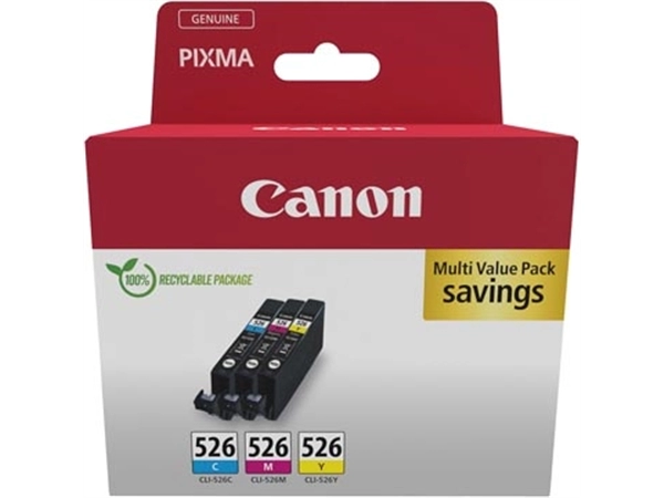 Een Canon inktcartridge CLI-526, 3 x 9 ml, OEM 4540B019, 3 kleuren koop je bij Muys Kantoor & Kado