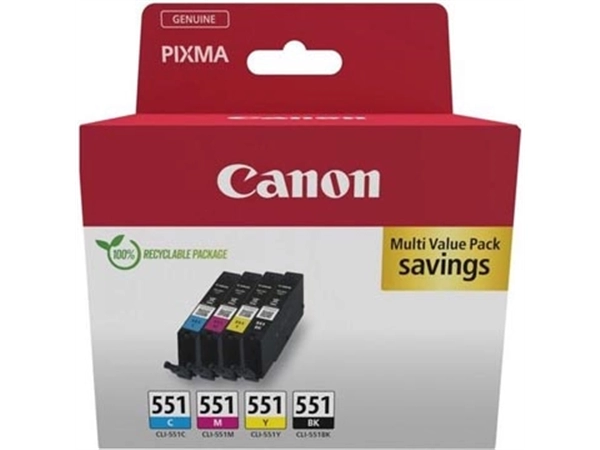 Een Canon inktcartridge CLI-551, 300-500 pagina's, OEM 6509B016, 4 kleuren koop je bij Muys Kantoor & Kado