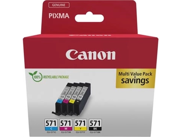 Een Canon inktcartridge CLI-571, 345 pagina's, OEM 0386C009, 4 kleuren koop je bij Muys Kantoor & Kado