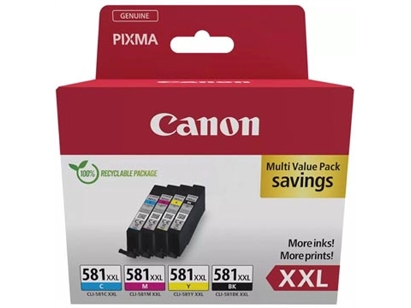 Een Canon inktcartridge CLI-581 XXL, 282 - 858 foto's, OEM 1998C007, 4 kleuren koop je bij Muys Kantoor & Kado