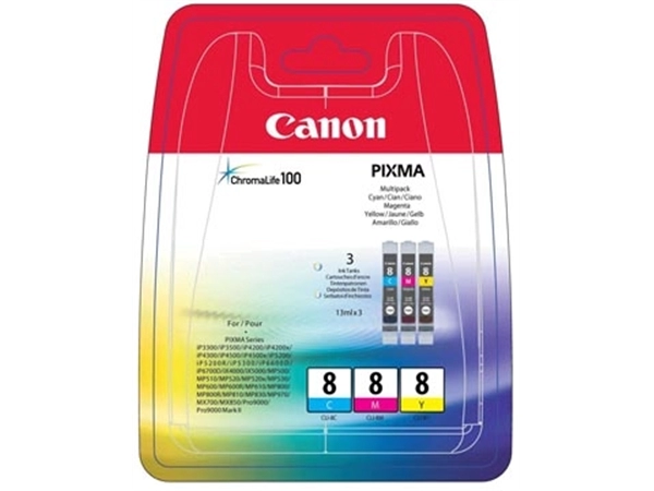 Een Canon inktcartridge CLI-8, 420 pagina's, OEM 0621B029, 3 kleuren koop je bij Muys Kantoor & Kado