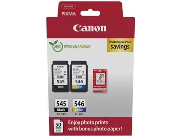 Een Canon inktcartridge PG-545/CL-546, 180 pagina's, OEM 8287B008, 4 kleuren koop je bij Muys Kantoor & Kado