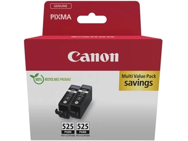 Een Canon inktcartridge PGI-525PGBK, 311 pagina's, OEM 4529B017, zwart, pak van 2 stuks koop je bij Muys Kantoor & Kado