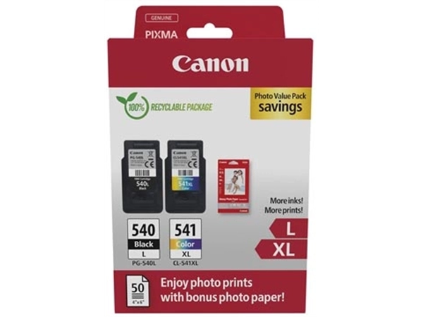 Een Canon photo value pack 1 x PG-540L + 1 x CL-541XL, 300 - 400, OEM 5224B012, 4 kleuren koop je bij Muys Kantoor & Kado