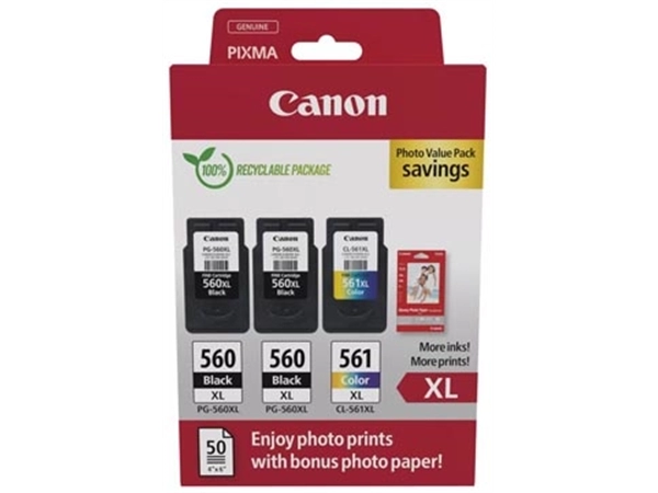 Een Canon photo value pack 2 x PG-560XL + 1 x CL-561XL, 300 - 400 pagina's, OEM 3712C012, 4 kleuren koop je bij Muys Kantoor & Kado