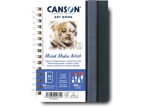 Een Canson Mixed Media Artist tekenboek, 28 vellen, 300 g/m², ft 14,8 x 21 cm (A5) koop je bij Muys Kantoor & Kado