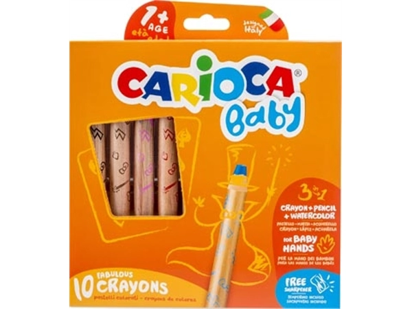 Een Carioca kleurpotlood Baby 3-in-1, geassorteerde kleuren, 10 stuks in een kartonnen etui koop je bij Muys Kantoor & Kado