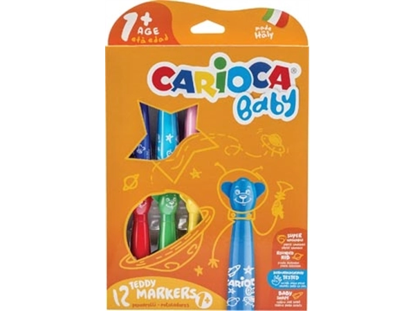 Een Carioca viltstift Baby Teddy, doos van 12 stuks in geassorteerde kleuren koop je bij Muys Kantoor & Kado