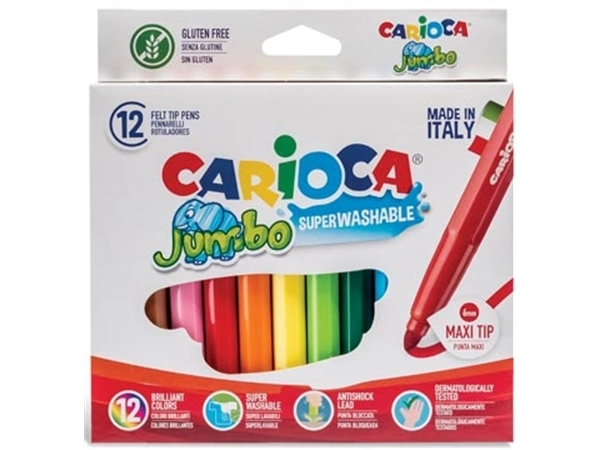 Een Carioca viltstift Jumbo Superwashable 12 stiften in een kartonnen etui koop je bij Muys Kantoor & Kado