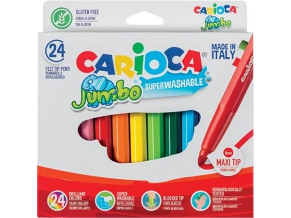 Een Carioca viltstift Jumbo Superwashable 24 stiften in een kartonnen etui koop je bij Muys Kantoor & Kado