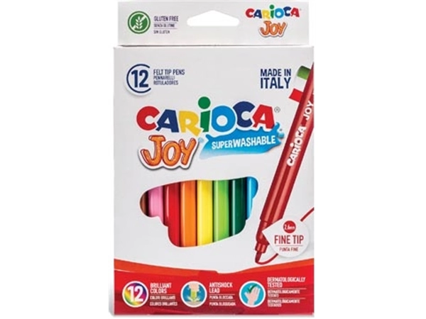 Een Carioca viltstift Superwashable Joy, 12 stiften in een kartonnen etui koop je bij Muys Kantoor & Kado