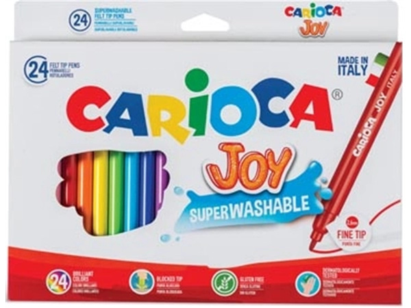 Een Carioca viltstift Superwashable Joy, 24 stiften in een kartonnen etui koop je bij Muys Kantoor & Kado