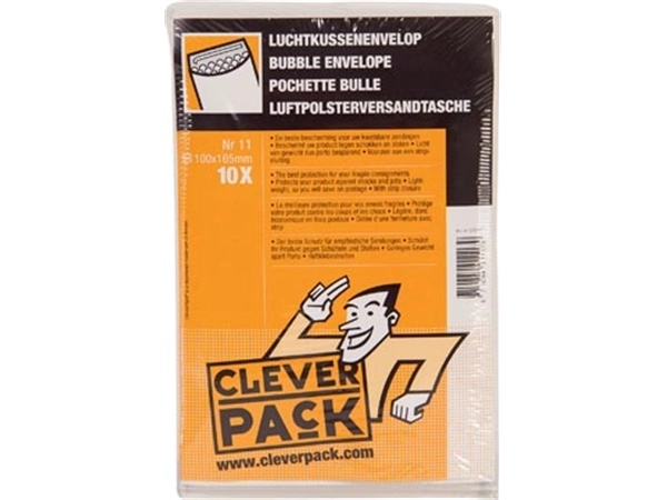 Een Cleverpack luchtkussenenveloppen, ft 100 x 165 mm, met stripsluiting, wit, pak van 10 stuks koop je bij Muys Kantoor & Kado