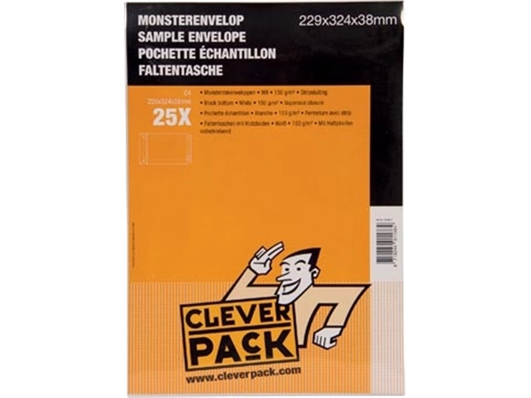 Een Cleverpack monsterenveloppen, ft 229 x 324 x 38 mm, met stripsluiting, wit, pak van 25 stuks koop je bij Muys Kantoor & Kado