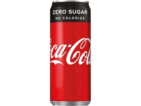 Een Coca-Cola Zero frisdrank, sleek blik van 33 cl, pak van 24 stuks koop je bij Muys Kantoor & Kado