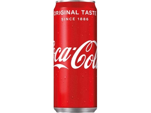 Een Coca-Cola frisdrank, sleek blik van 33 cl, pak van 24 stuks koop je bij Muys Kantoor & Kado