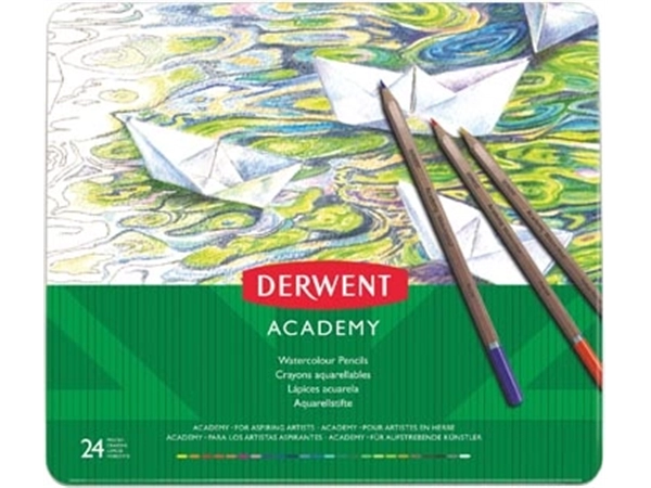 Een Derwent aquarelpotlood Academy , blik van 24 stuks in geassorteerde kleuren koop je bij Muys Kantoor & Kado