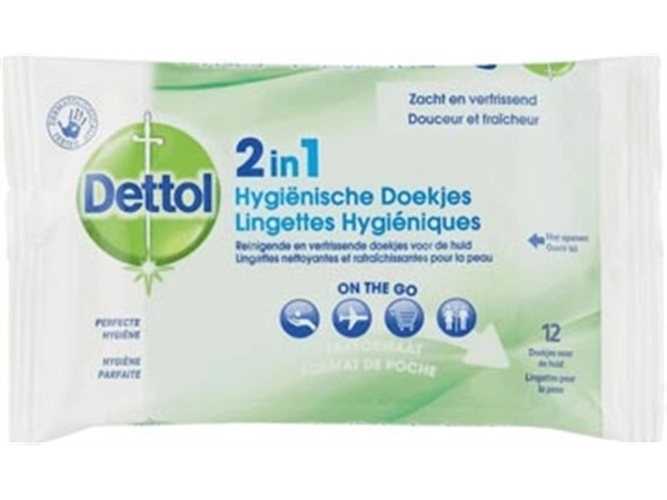 Een Dettol reinigingsdoekjes 2-in-1, pak van 12 stuks koop je bij Muys Kantoor & Kado