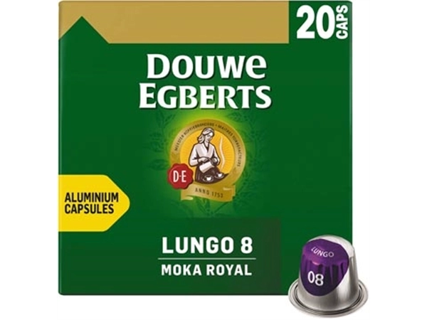 Een Douwe Egberts Lungo Moka koffiecapsules, pak van 20 stuks koop je bij Muys Kantoor & Kado