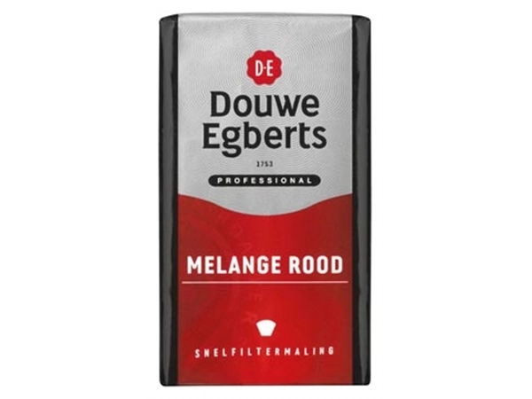 Een Douwe Egberts koffie, Melange rood, pak van 250 g koop je bij Muys Kantoor & Kado