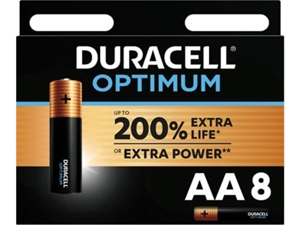 Een Duracell batterij Optimum AA, blister van 8 stuks koop je bij Muys Kantoor & Kado