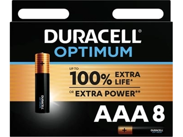 Een Duracell batterij Optimum AAA, blister van 8 stuks koop je bij Muys Kantoor & Kado