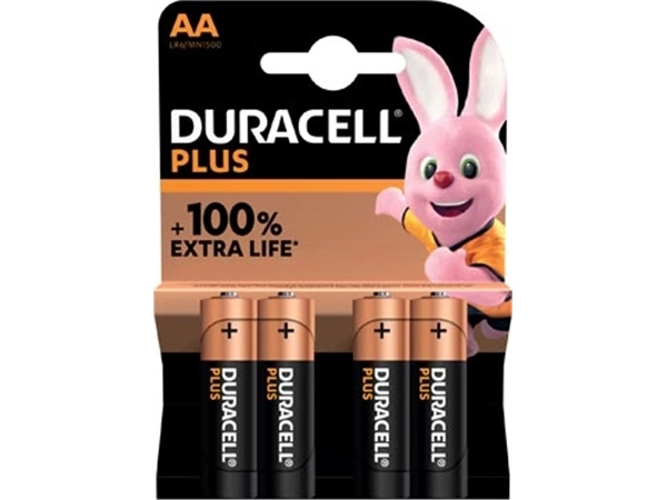 Een Duracell batterij Plus 100% AA, blister van 4 stuks koop je bij Muys Kantoor & Kado