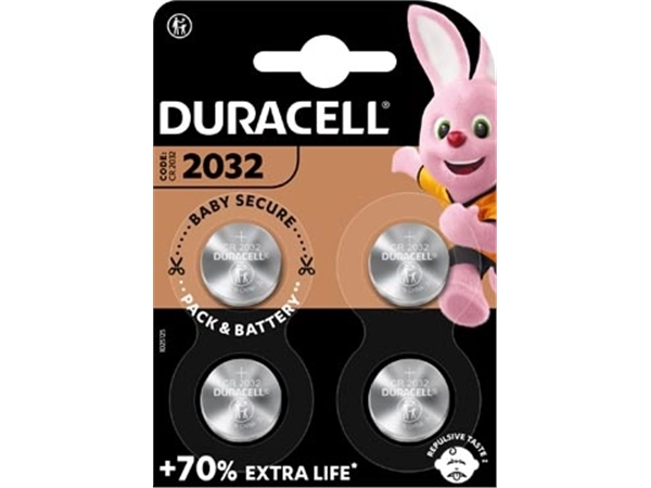 Een Duracell knoopcel Specialty Electronics CR2032, blister van 4 stuks koop je bij Muys Kantoor & Kado