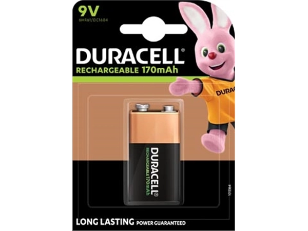 Een Duracell oplaadbare batterij 9V, op blister koop je bij Muys Kantoor & Kado