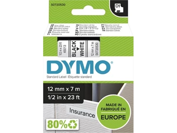 Een Dymo D1 tape 12 mm, zwart op wit koop je bij Muys Kantoor & Kado