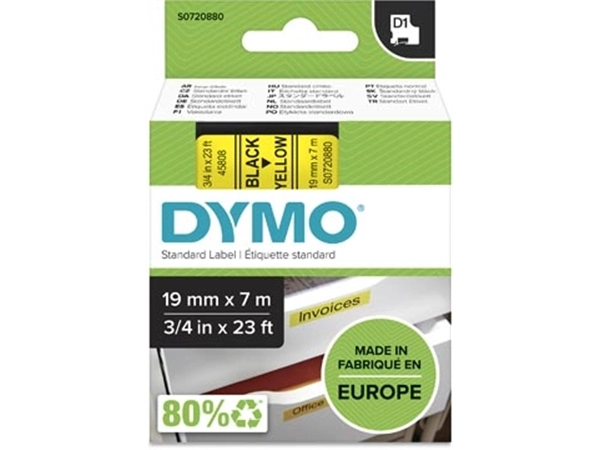 Een Dymo D1 tape 19 mm, zwart op geel koop je bij Muys Kantoor & Kado