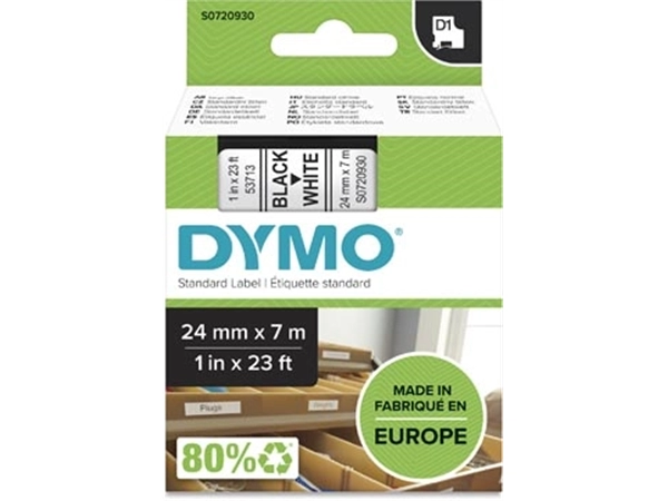 Een Dymo D1 tape 24 mm, zwart op wit koop je bij Muys Kantoor & Kado