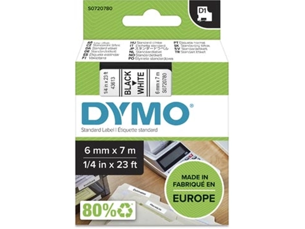 Een Dymo D1 tape 6 mm, zwart op wit koop je bij Muys Kantoor & Kado