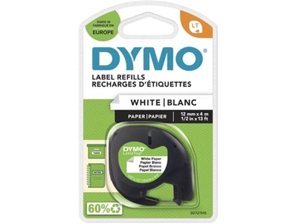 Een Dymo LetraTAG tape 12 mm, papier wit koop je bij Muys Kantoor & Kado