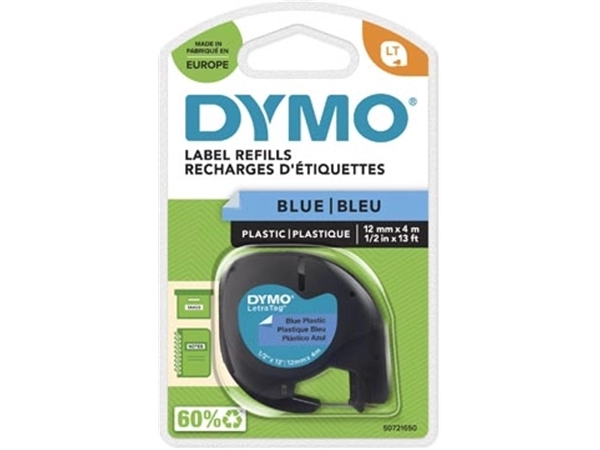 Een Dymo LetraTAG tape 12 mm, plastic blauw koop je bij Muys Kantoor & Kado