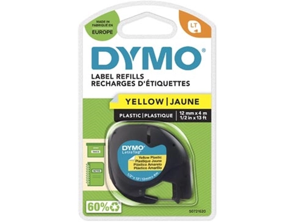 Een Dymo LetraTAG tape 12 mm, plastic geel koop je bij Muys Kantoor & Kado