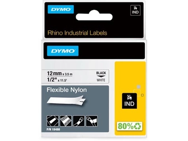 Een Dymo RHINO flexibele nylontape 12 mm, zwart op wit koop je bij Muys Kantoor & Kado