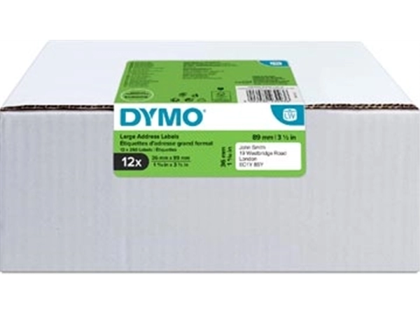 Een Dymo Value Pack: etiketten LabelWriter ft 89 x 36 mm, wit, doos van 12 x 260 etiketten koop je bij Muys Kantoor & Kado