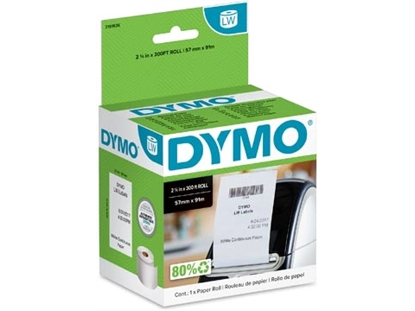 Een Dymo doorlopende labelrol LabelWriter, wit, ft 57 mm x 91 m koop je bij Muys Kantoor & Kado