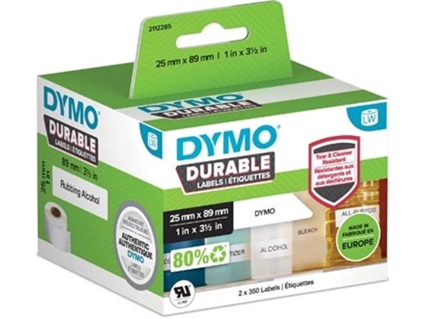 Een Dymo duurzame etiketten LabelWriter ft 25 x 89 mm, 2 x 350 etiketten koop je bij Muys Kantoor & Kado