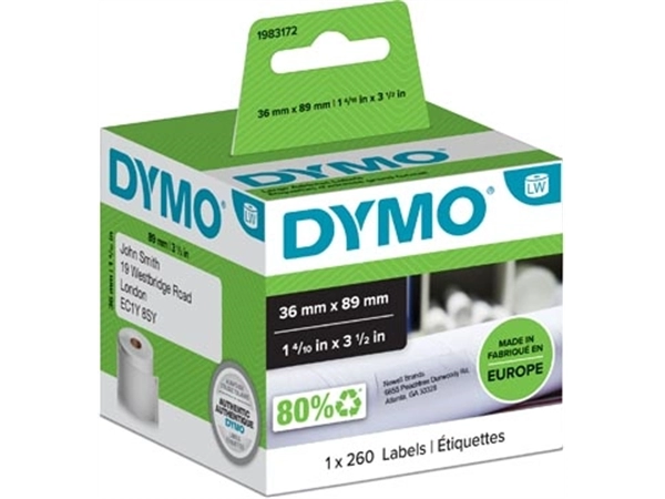 Een Dymo duurzame etiketten LabelWriter ft 89 x 36 mm, 260 etiketten koop je bij Muys Kantoor & Kado